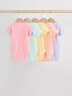 Multi Pastel 5 Pack Short Sleeve Baby Bodysuits