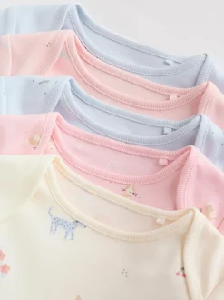 Multi Pastel Character 5 Pack Long Sleeve Baby Bodysuits