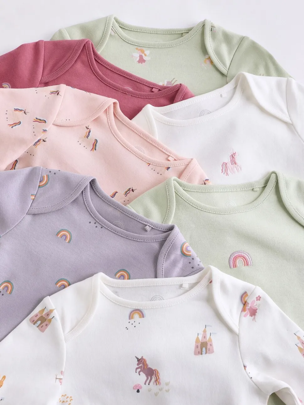 Multi 7 Pack Long Sleeve Baby Bodysuits