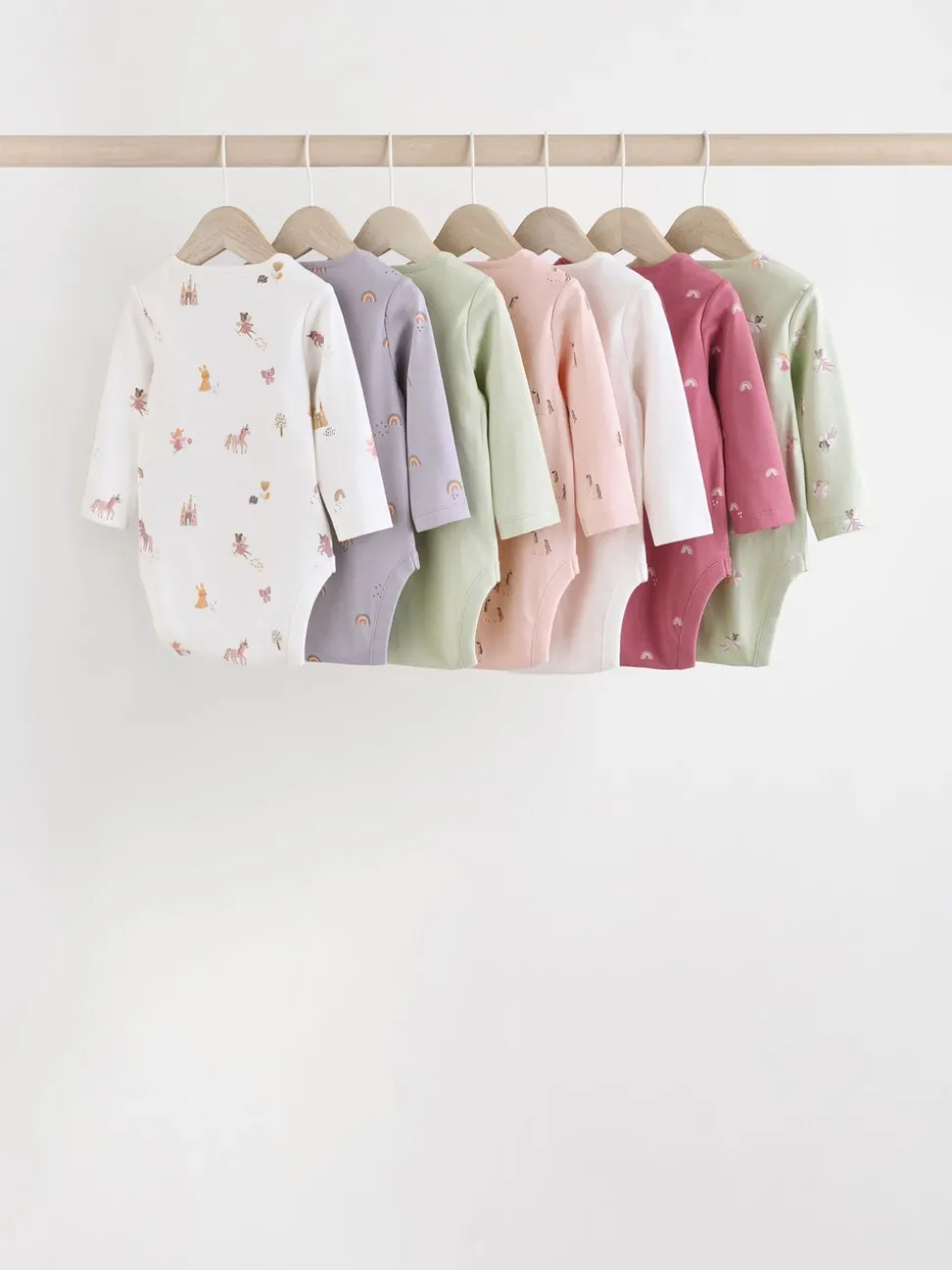 Multi 7 Pack Long Sleeve Baby Bodysuits