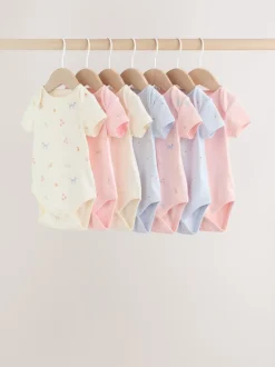 Multi Pastel Character 7 Pack Short Sleeve Baby Bodysuits