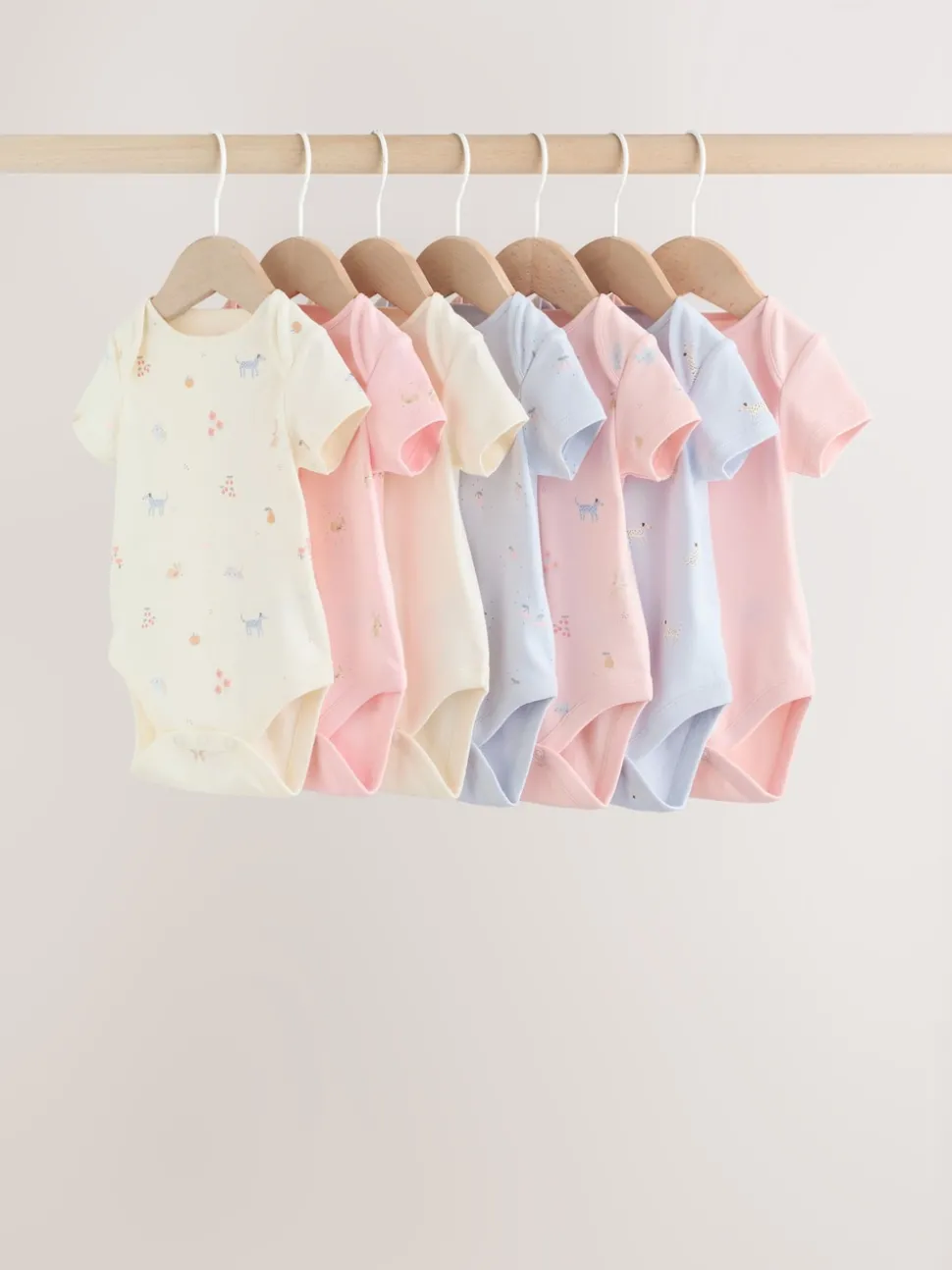 Multi Pastel Character 7 Pack Short Sleeve Baby Bodysuits