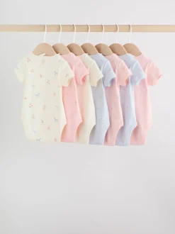 Multi Pastel Character 7 Pack Short Sleeve Baby Bodysuits