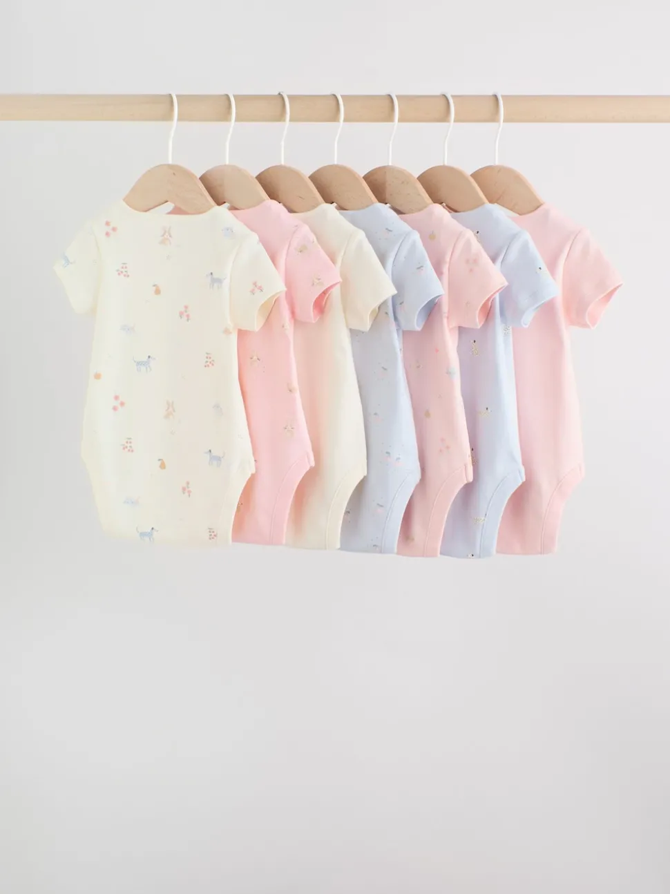 Multi Pastel Character 7 Pack Short Sleeve Baby Bodysuits