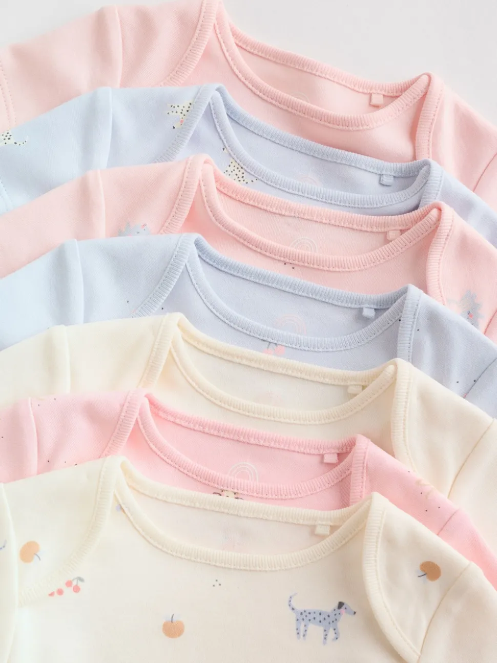 Multi Pastel Character 7 Pack Short Sleeve Baby Bodysuits