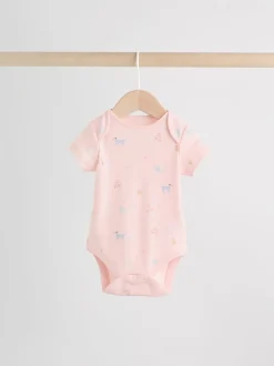 Multi Pastel Character 7 Pack Short Sleeve Baby Bodysuits