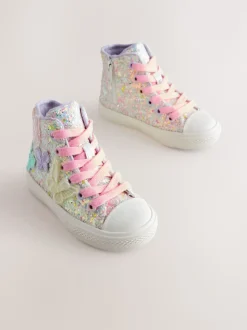 Multi Pastel Glitter Butterfly High Top Trainers