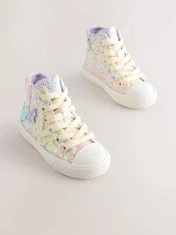 Multi Pastel Glitter Butterfly High Top Trainers