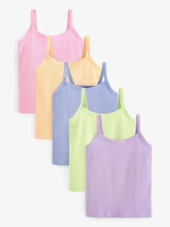 Multi Pastel Rib Cami Vest 5 Pack (2-16yrs)