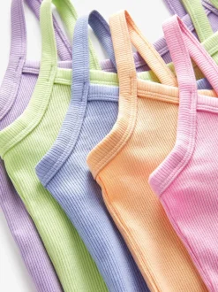 Multi Pastel Rib Cami Vest 5 Pack (2-16yrs)