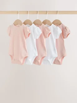 Multi Pastel Short Sleeve Pointelle Baby Bodysuits 5 Pack