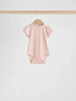 Multi Pastel Short Sleeve Pointelle Baby Bodysuits 5 Pack