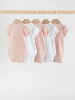 Multi Pastel Short Sleeve Pointelle Baby Bodysuits 5 Pack