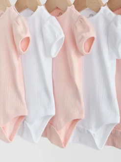 Multi Pastel Short Sleeve Pointelle Baby Bodysuits 5 Pack