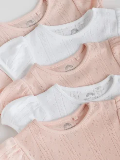 Multi Pastel Short Sleeve Pointelle Baby Bodysuits 5 Pack