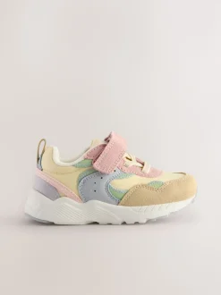 Multi Pastel Standard Fit (F) Elastic Lace Touch Fasten Trainers