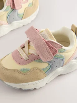 Multi Pastel Standard Fit (F) Elastic Lace Touch Fasten Trainers