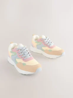 Multi Pastel Wide Fit (G) Lace-Up Colourblock Trainers