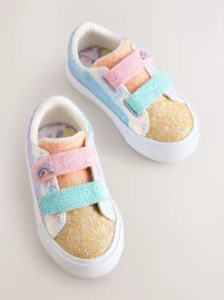 Multi Rainbow Glitter Standard Fit (F) Chunky Trainers With Touch Fastening