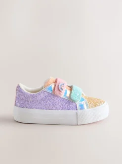 Multi Rainbow Glitter Standard Fit (F) Chunky Trainers With Touch Fastening