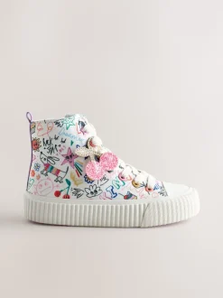 Multi Sketchy Print Standard Fit (F) Lace Up High Top Trainers