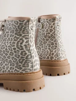 Muted Animal Printed Standard Fit (F) Warm Lined Lace-Up Ankle Boots