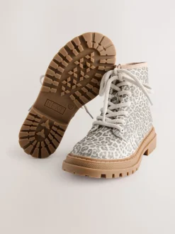 Muted Animal Printed Standard Fit (F) Warm Lined Lace-Up Ankle Boots