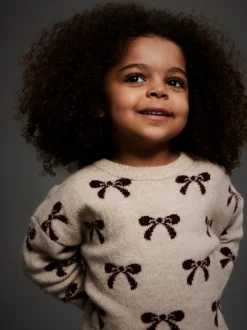 Name It Beige Bow Detail Knitted Jumper