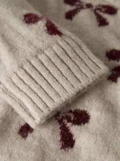 Name It Beige Bow Detail Knitted Jumper