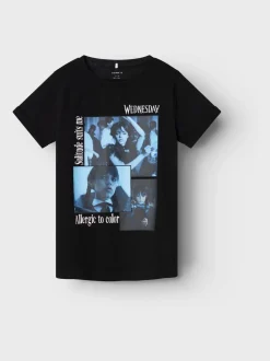 Name It Black Black Wednesday Addams logo T Shirt