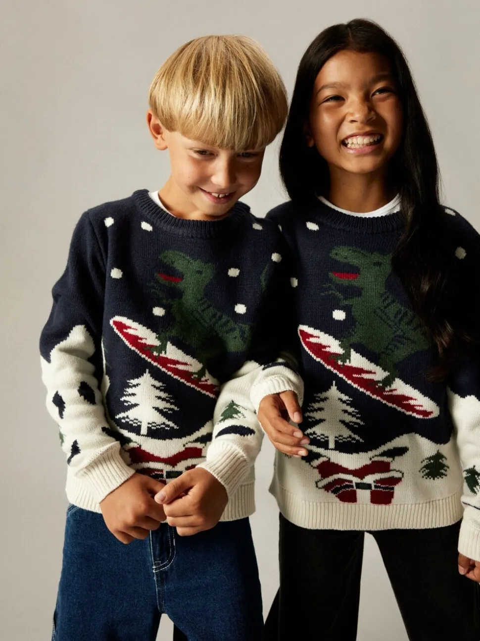 Name It Blue Dinosaur Snowboard Christmas Knitted Jumper