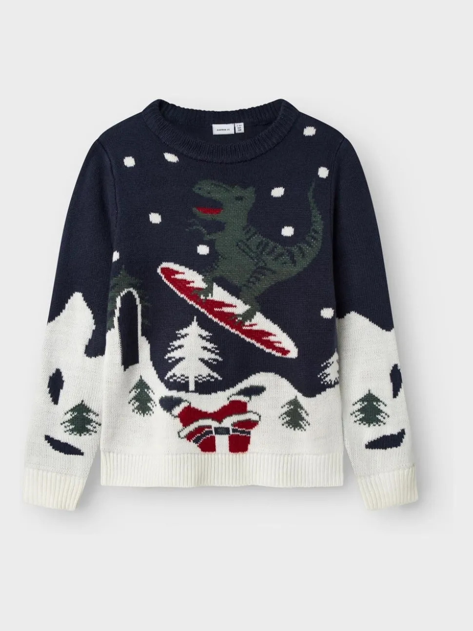 Name It Blue Dinosaur Snowboard Christmas Knitted Jumper