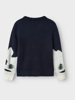 Name It Blue Dinosaur Snowboard Christmas Knitted Jumper
