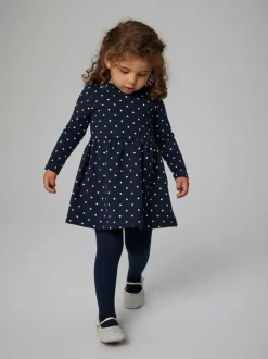 Name It Blue Sweat Long Sleeve Polkadot Dress