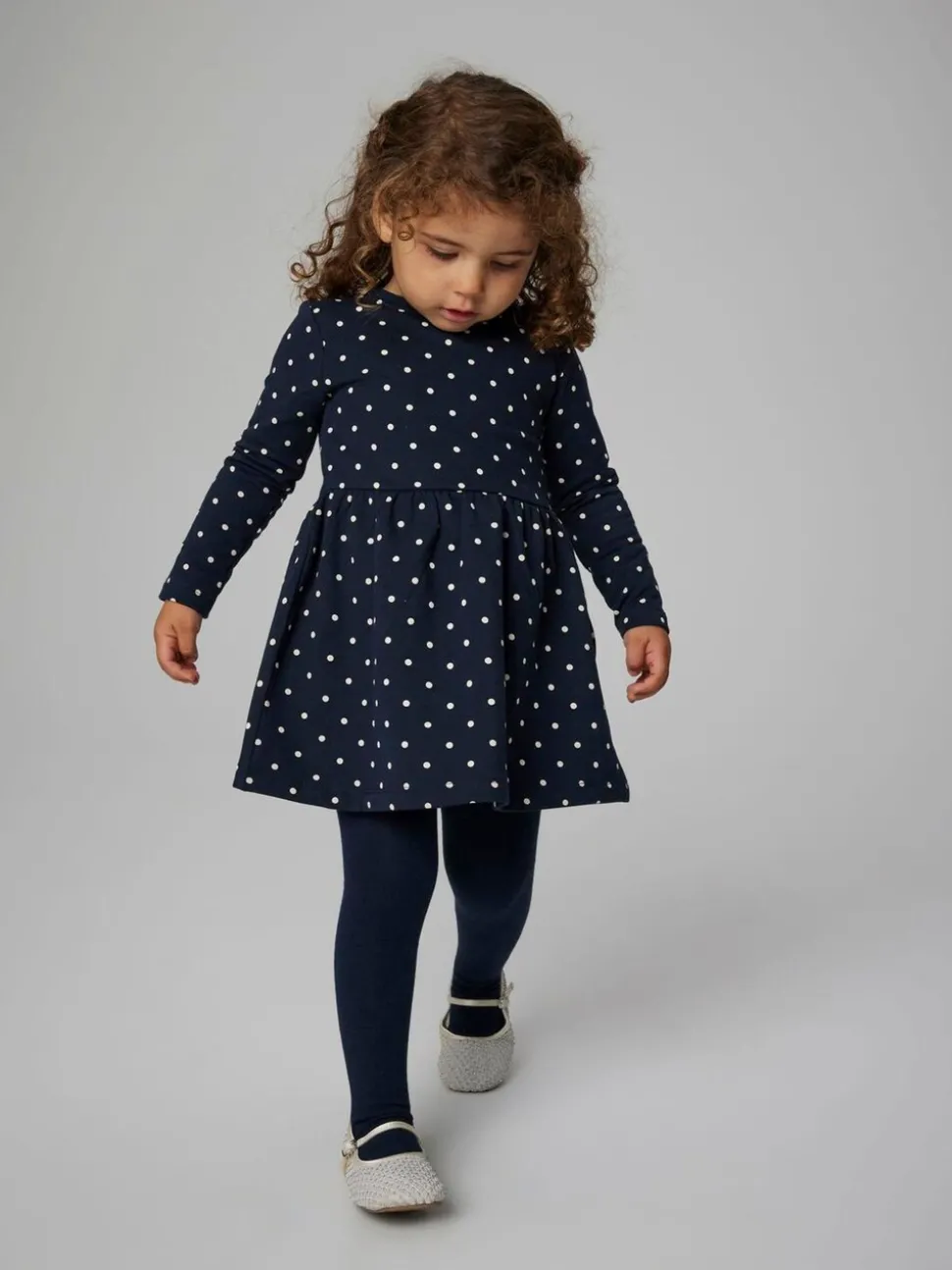Name It Blue Sweat Long Sleeve Polkadot Dress