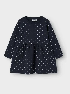 Name It Blue Sweat Long Sleeve Polkadot Dress