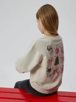 NAME IT Cream Bow Detail Christmas Sweatshirt