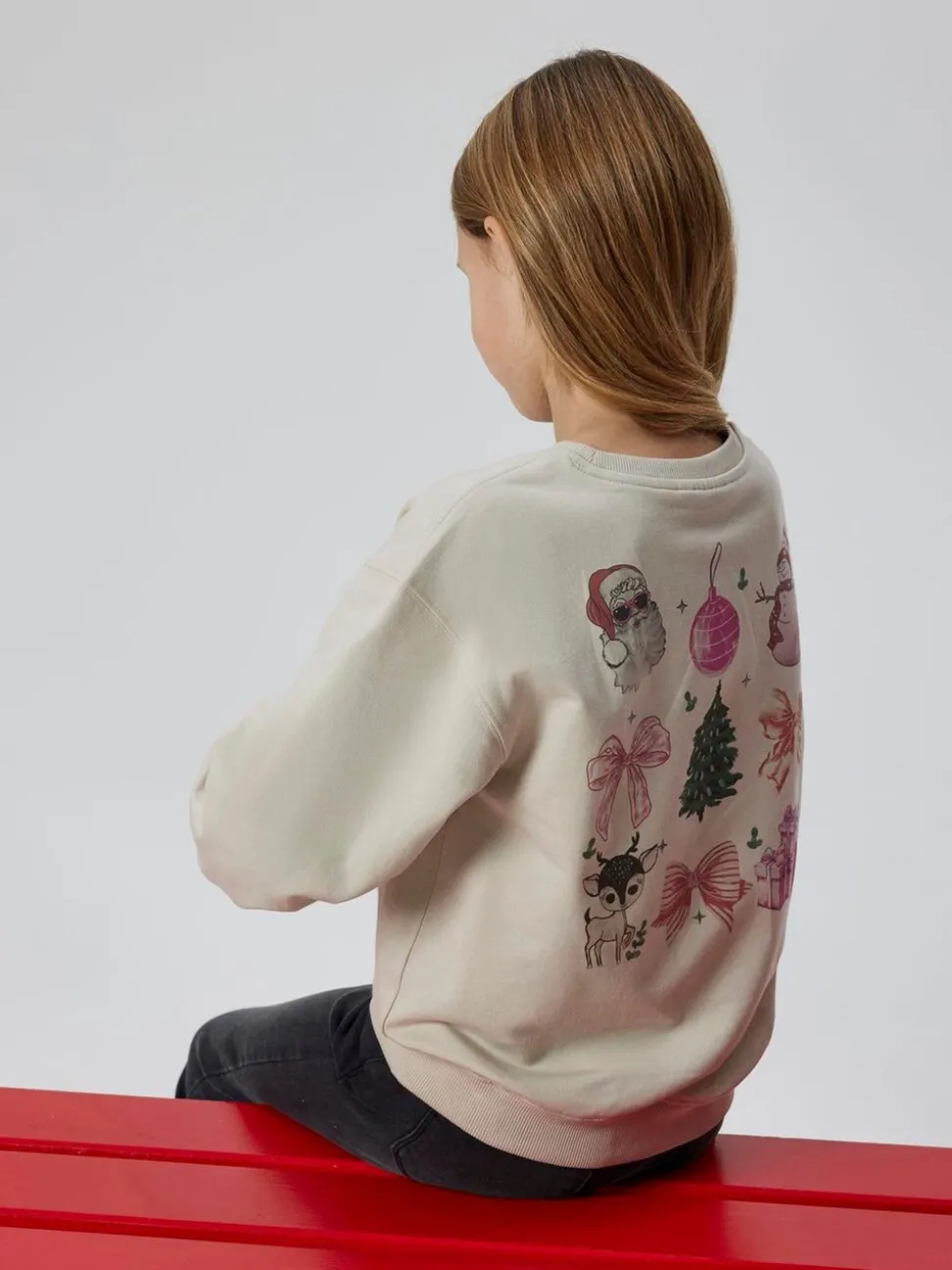 NAME IT Cream Bow Detail Christmas Sweatshirt