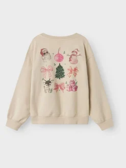 NAME IT Cream Bow Detail Christmas Sweatshirt