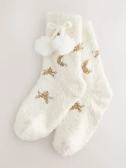 Natural Moon and Star Cosy Ankle Socks