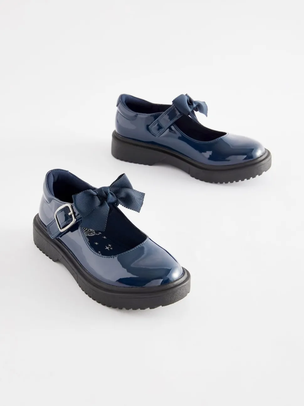 Navy Patent Standard Fit (F) Bow Chunky Mary Jane School Shoes