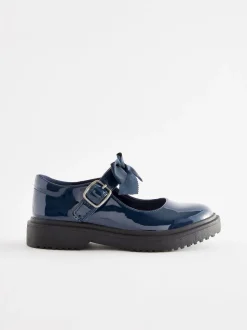 Navy Patent Standard Fit (F) Bow Chunky Mary Jane School Shoes