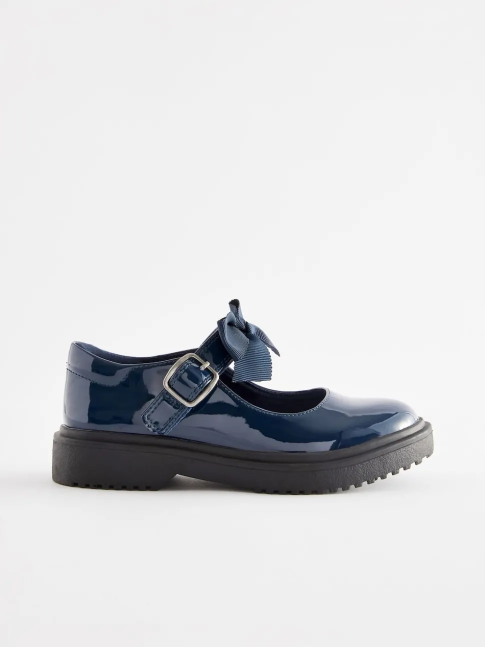 Navy Patent Standard Fit (F) Bow Chunky Mary Jane School Shoes
