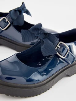 Navy Patent Standard Fit (F) Bow Chunky Mary Jane School Shoes