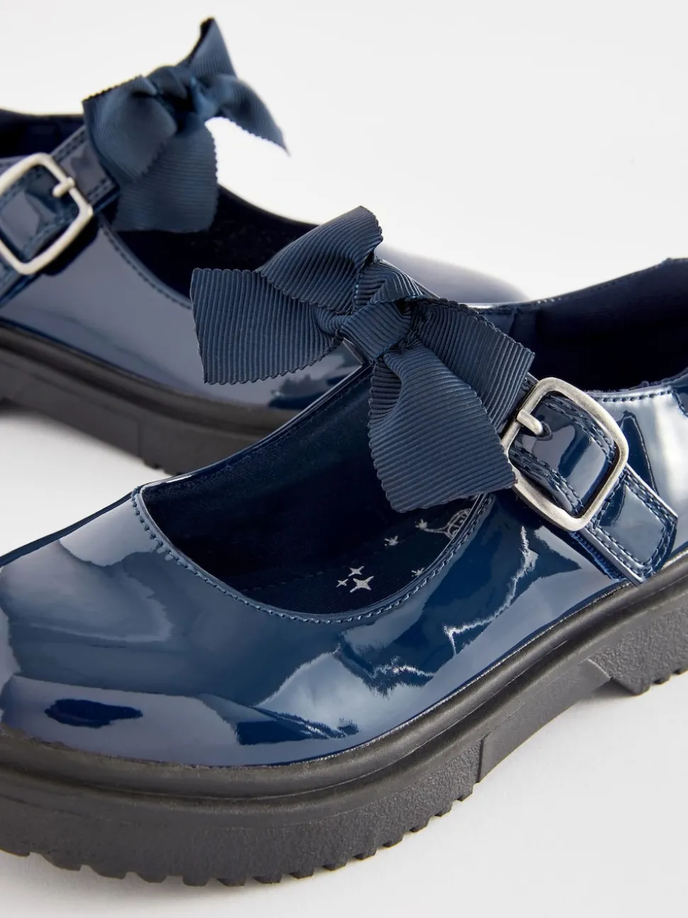 Navy Patent Standard Fit (F) Bow Chunky Mary Jane School Shoes