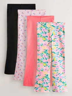 Navy Blue/Pink Floral 4 Pack Flared Leggings (3-16yrs)