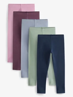 Navy Blue/ Pink/ Sage Green/ Denim Blue Leggings 5 Pack (3-16yrs)