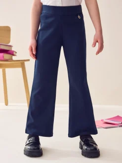 Navy Blue Regular Length Pull-On Cotton Rich Stretch Boot Cut School Trousers (3-16yrs)
