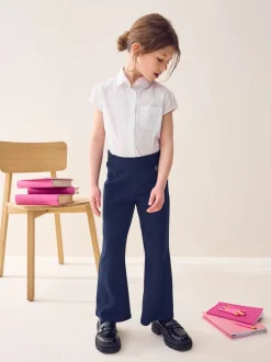 Navy Blue Regular Length Pull-On Cotton Rich Stretch Boot Cut School Trousers (3-16yrs)