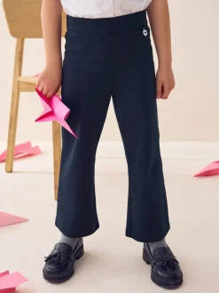 Navy Blue Shorter Length Pull-On Cotton Rich Stretch Boot Cut School Trousers (3-16yrs)